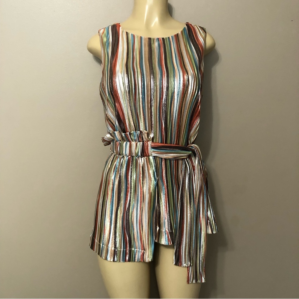 Eva Franco Clinquant Shimmer Striped Multicolor Sleeveless Top Women’s Size M